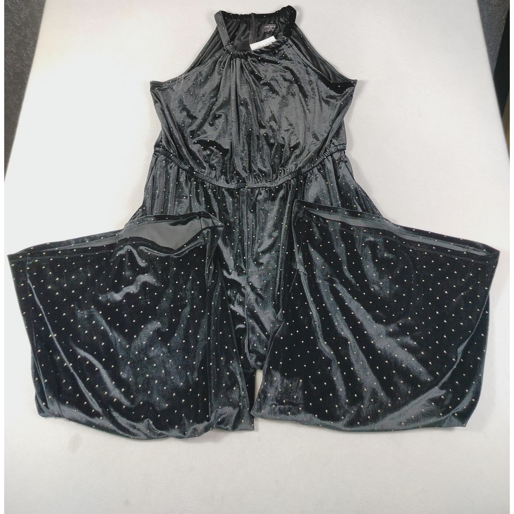 Lane Bryant Jumpsuit Womens 22/24‎ Black Velvet Studded Halter Wide Leg Party